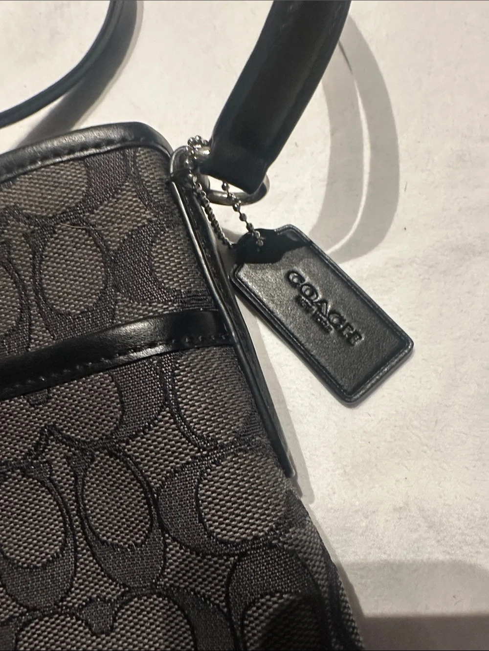 Coach Black Signature Crossbody with Leather Trim